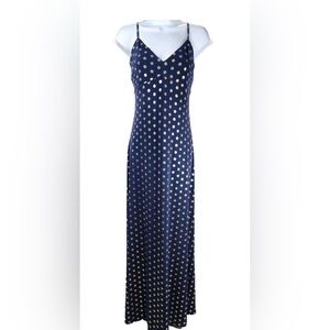 Michael Kors Dark Blue and Gold Polka Dot Maxi Dress
